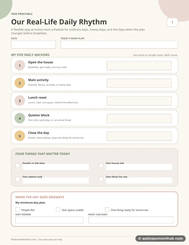 Preview of the Stay-at-Home Mom Schedule Printable, a free printable PDF from Wellness Mom Hub