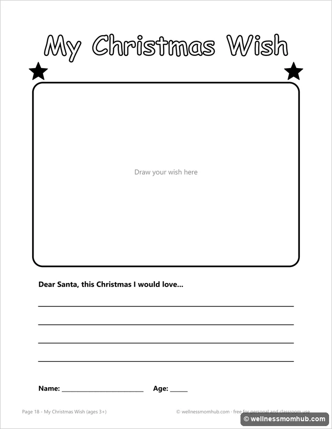 My Christmas wish drawing page with a box to draw in and lines to write a note to Santa