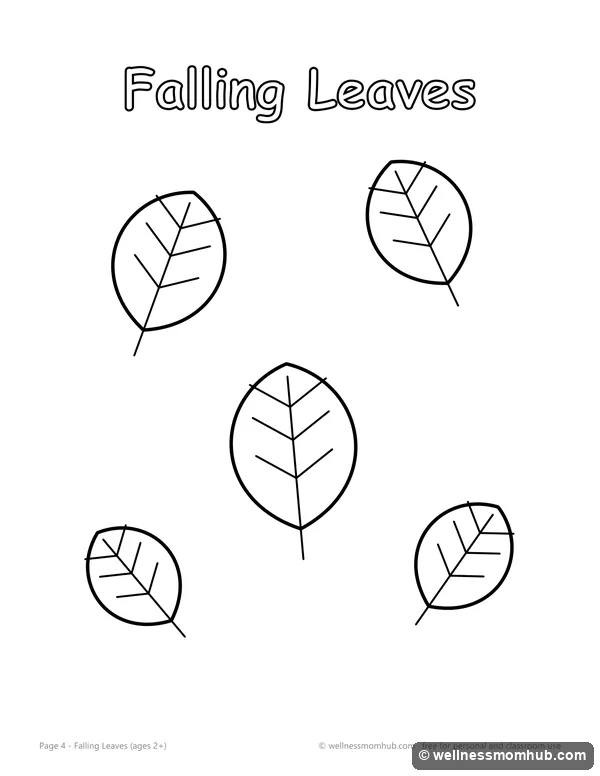 Falling leaves coloring page with five large leaves for toddlers
