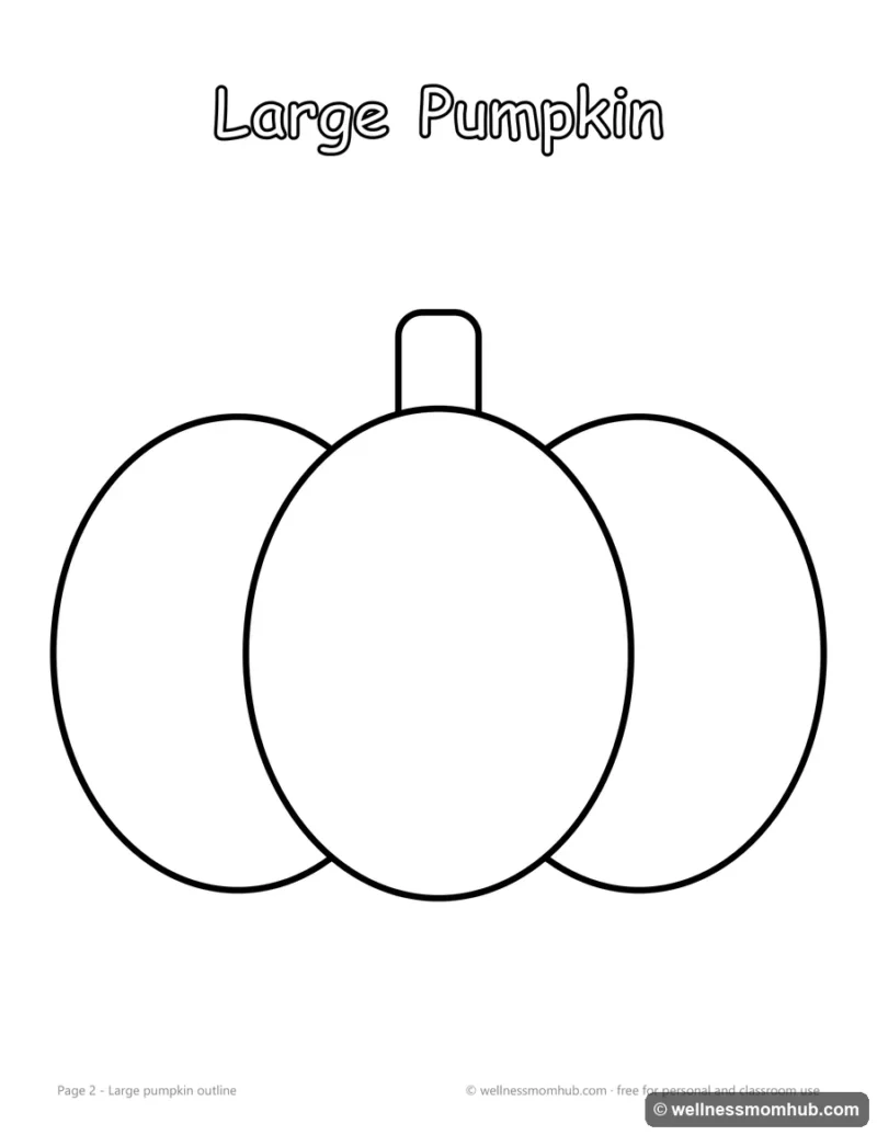 Large printable pumpkin outline template filling a full page, with a stem and ribbed lines