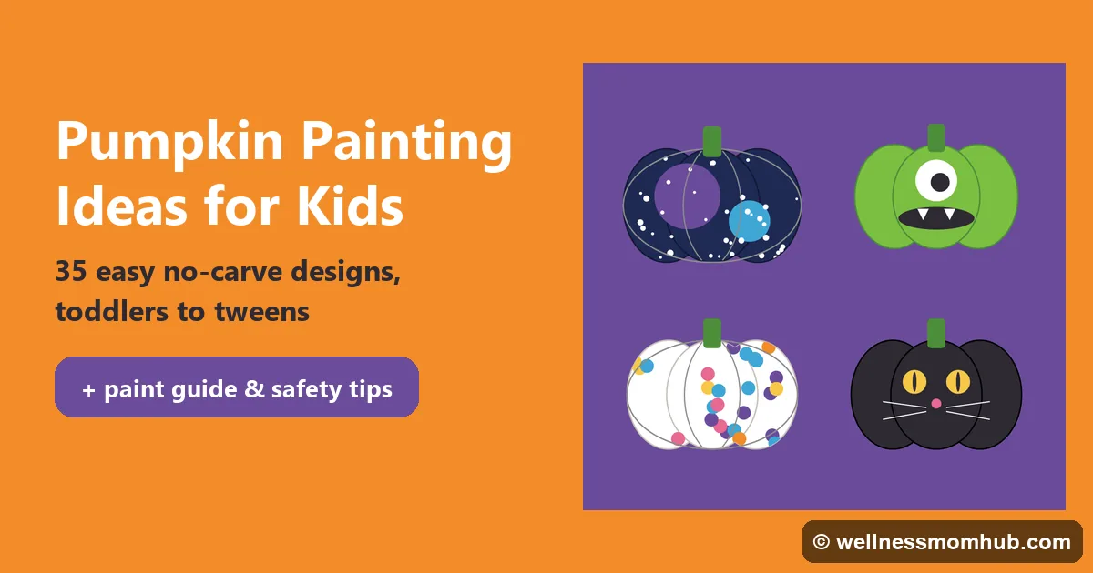 Pumpkin painting ideas for kids: illustrated galaxy, monster, polka dot and black cat painted pumpkins