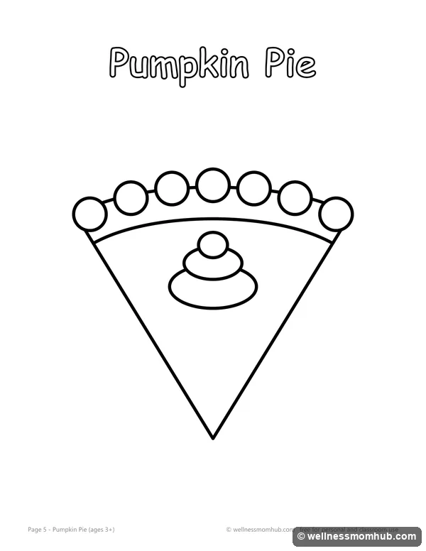 Pumpkin pie slice coloring page with a scalloped crust and whipped cream